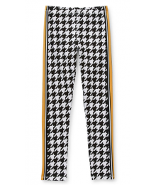 Thereabout Black/White Houndstooth With Gold Side Stripe Leggings